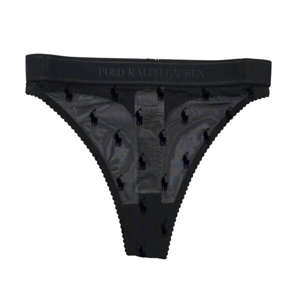 NEW POLO RALPH LAUREN women's high rise flocked pony thong in onyx